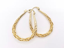 Load image into Gallery viewer, Real 18K Gold Plated Twisted Braided Teardrop Hoop Latch Back Earring Over Copper 3 pairs
