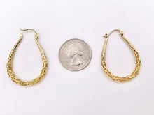 Load image into Gallery viewer, Real 18K Gold Plated Twisted Braided Teardrop Hoop Latch Back Earring Over Copper 3 pairs
