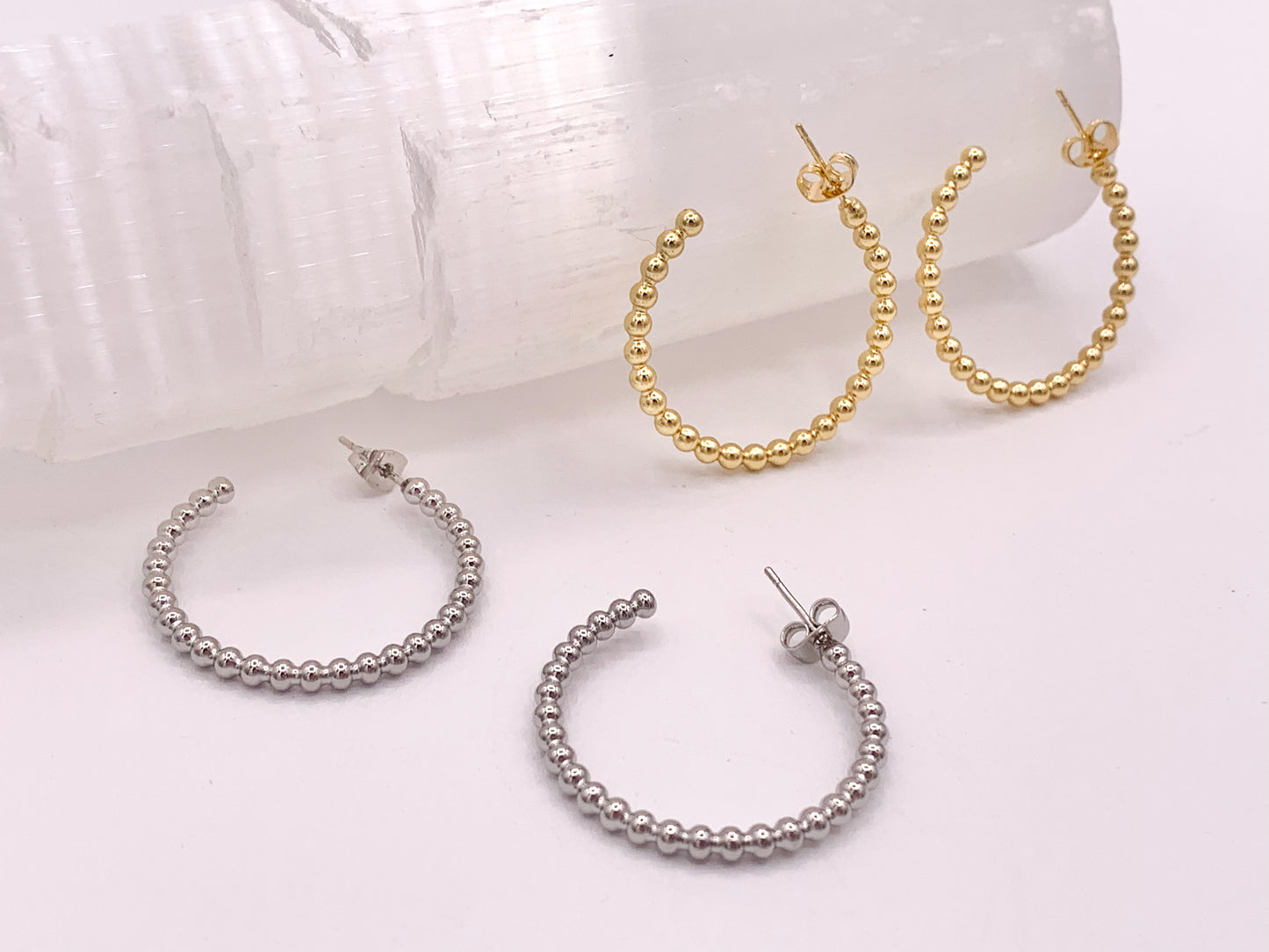 Aros con puntos de burbujas soldados simples de oro o plata sobre cobre chapado en oro de 18 quilates 5 pares