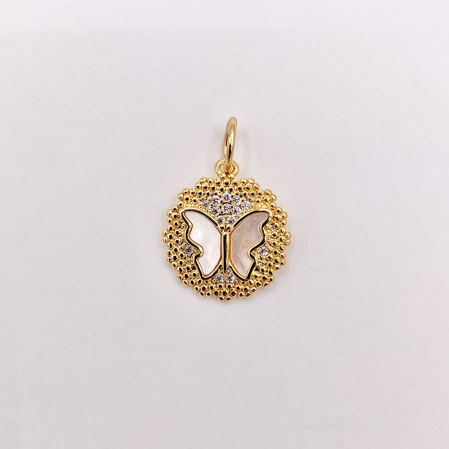 15mm Cute Shell Coin Butterfly Charm in Real Gold Plated 18K Micro CZ Pave Over Copper
