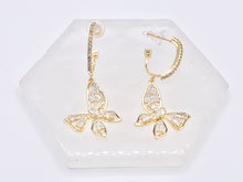 Load image into Gallery viewer, Dazzling Statement Gold CZ Butterfly Dangle Earrings in 18K Gold Plating over Copper 2 pairs
