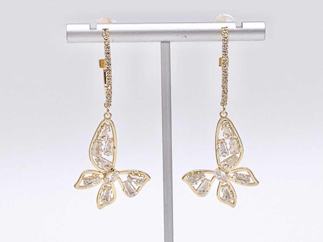 Dazzling Statement Gold CZ Butterfly Dangle Earrings in 18K Gold Plating over Copper 2 pairs