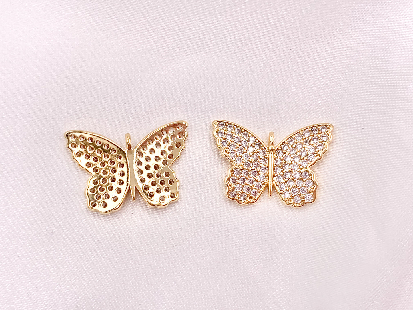 18K Gold Plated CZ Pave Butterfly Pendant Charms Over Copper 4 pcs