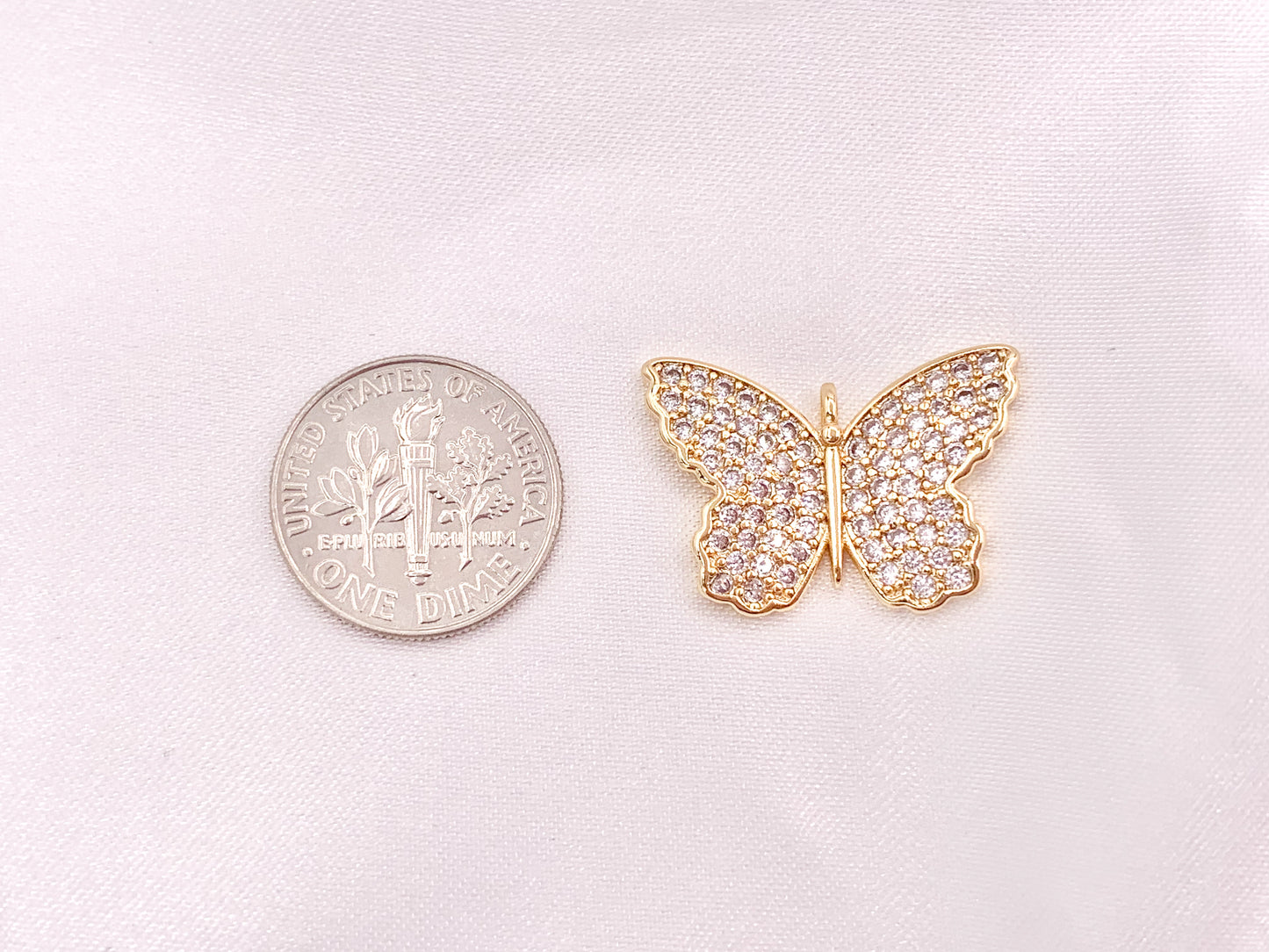 18K Gold Plated CZ Pave Butterfly Pendant Charms Over Copper 4 pcs