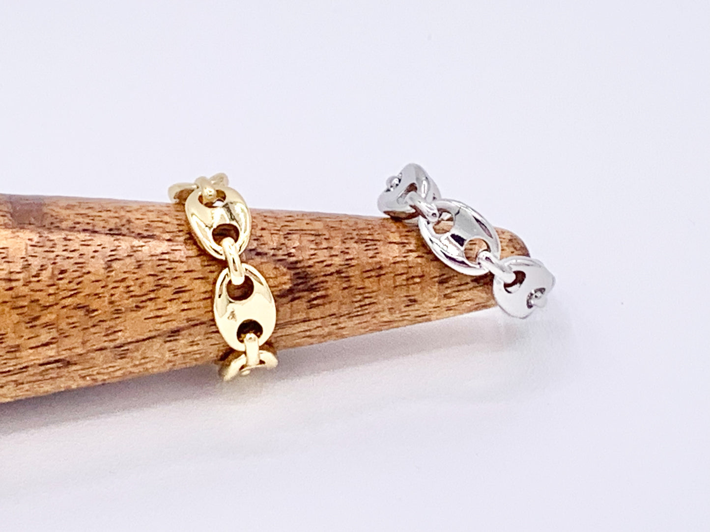 18K Real Gold/Platinum Plated Copper Button Coffee Bean Pig Nose Adjustable Ring 5 pcs