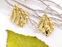 Load image into Gallery viewer, Geometric Texture Chunky Foil Like Cape Trendy Unique Earrings in Real 18K Gold Plated Over Copper 3 pairs
