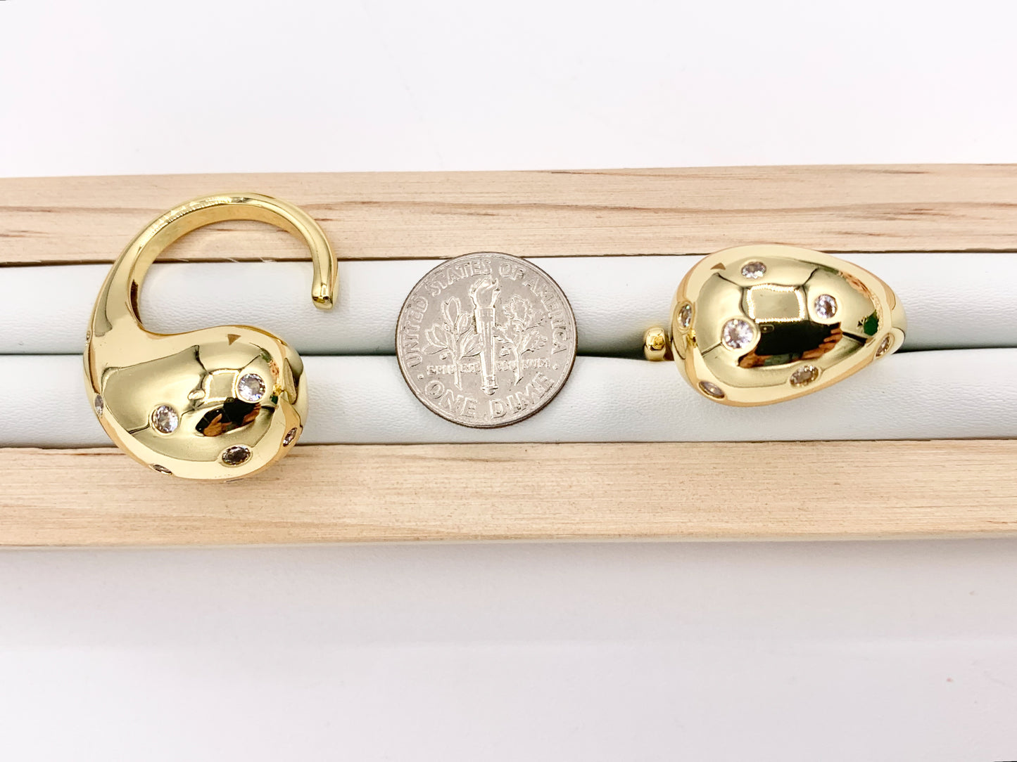 Chunky Teardrop Bypass Ring in CZ Pave 18K Gold Plated Brass 4pcs