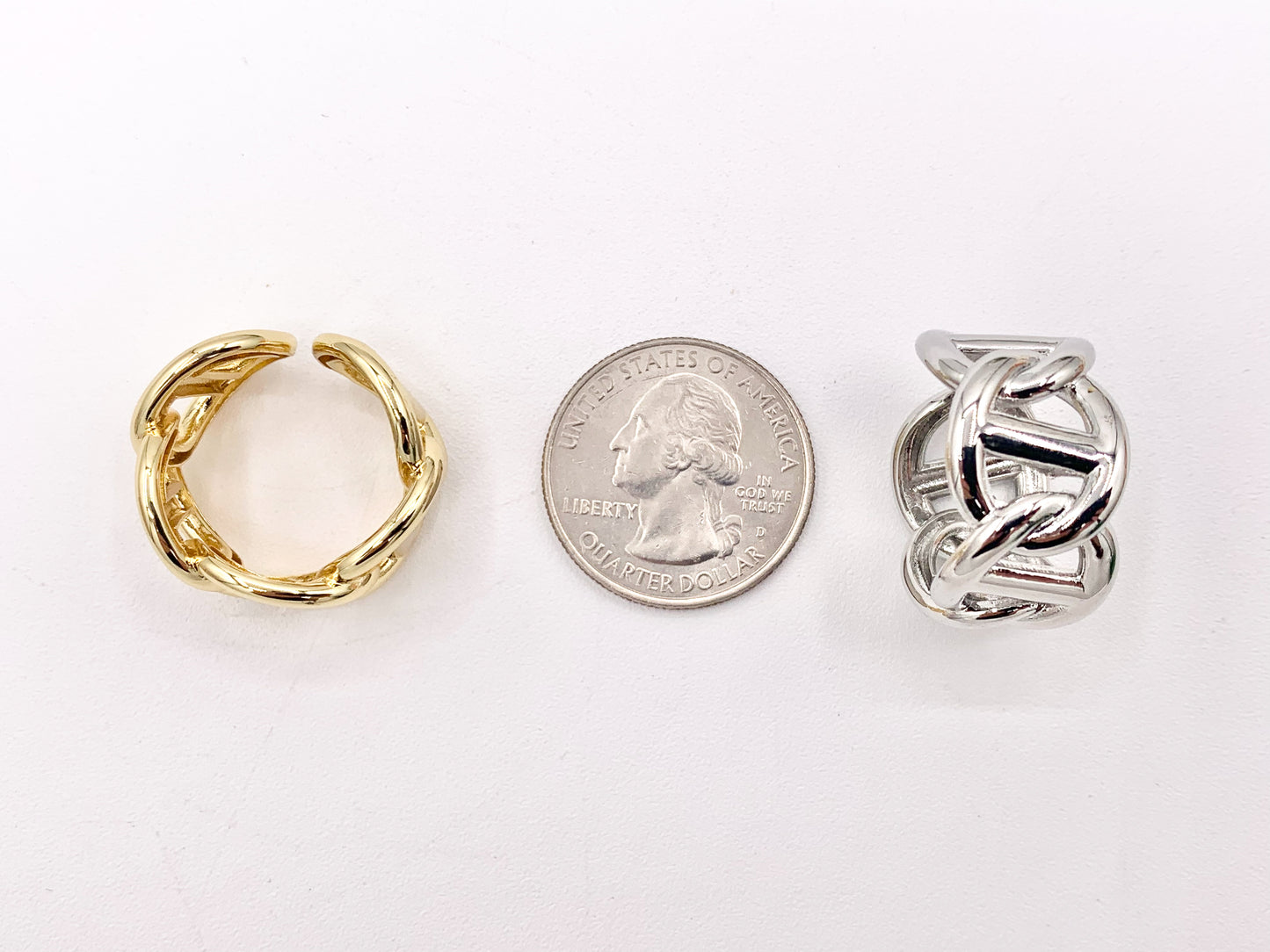 Large Mariner Anchor Link Style Adjustable Rings in 18K Gold/Silver Plated Copper 4 pcs