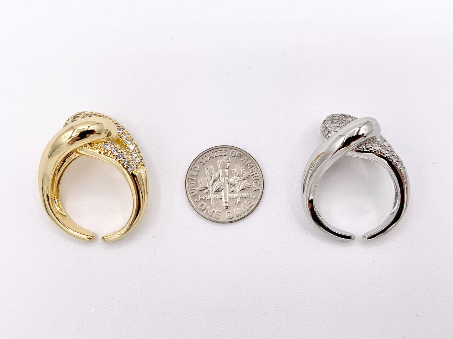 Bold Statement Large Thick Interlock CZ Pave Ring in 18K Real Gold/Platinum Plated Copper 4 pcs