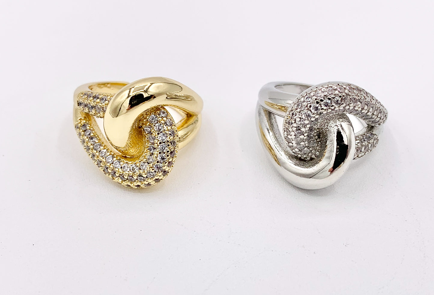 Bold Statement Large Thick Interlock CZ Pave Ring in 18K Real Gold/Platinum Plated Copper 4 pcs