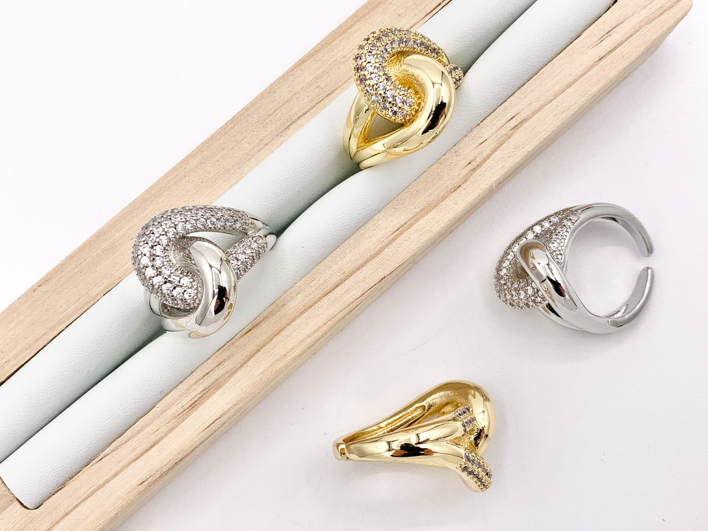 Bold Statement Large Thick Interlock CZ Pave Ring in 18K Real Gold/Platinum Plated Copper 4 pcs