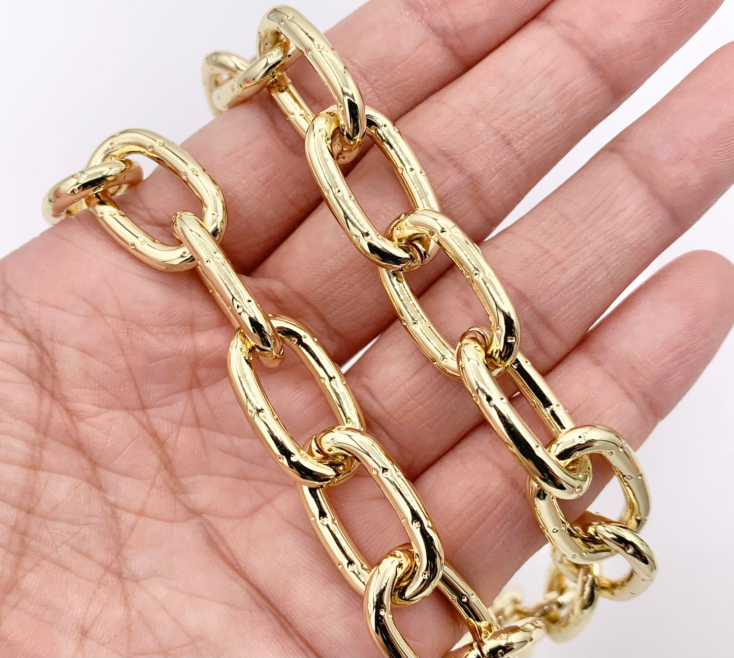 Dotted Oval Link Necklace 18K Gold Plated Copper Finished Necklace 16" with 1.5" Extension Link 1pc