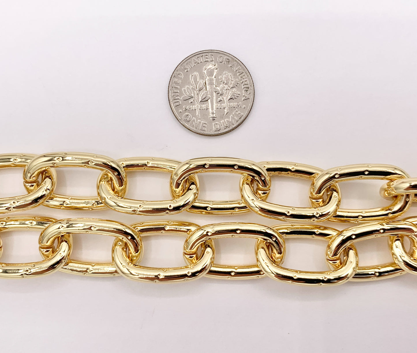 Dotted Oval Link Necklace 18K Gold Plated Copper Finished Necklace 16" with 1.5" Extension Link 1pc