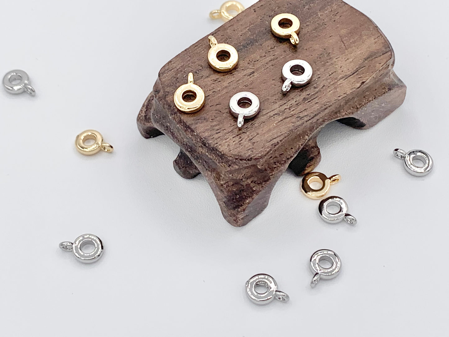 Circle Charm Findings Beading Supplies in 18K Gold/Silver Plated Copper 50 pcs