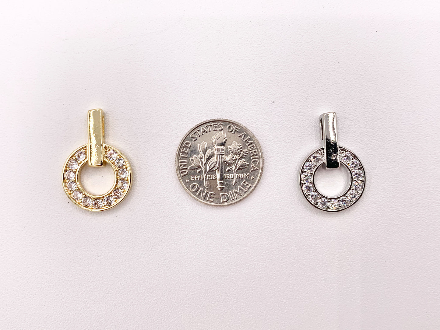 Circle Link Pendants in 18K Gold Plated Cubic Zirconia Pave Rhinestone Pendant Charm Over Copper 10pcs