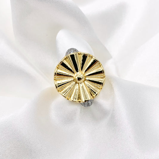 Beautiful Statement 2 Tone/Gold Circle Rings with Silver CZ Pave in 18K Gold Plated Copper 4pcs