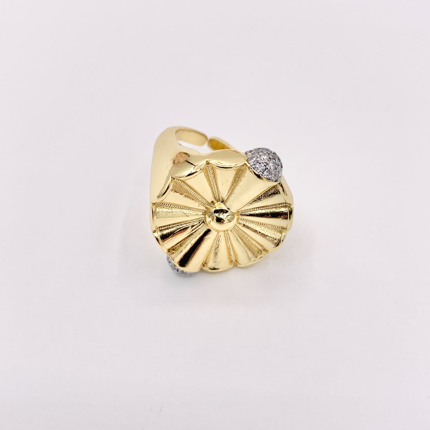 Anillo circular de concha de abulón, anillo frontal abierto ajustable de concha blanca rosa en cobre chapado en oro real de 18 quilates, 5 piezas