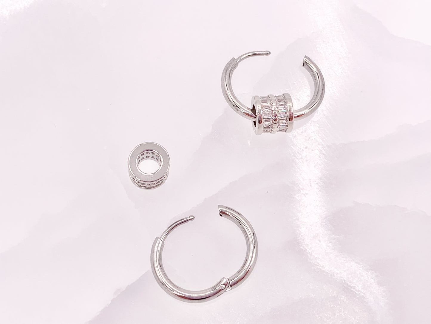 Trendsetting Gorgeous Cubic Zirconia Barrel Beads Large Hole Bead Dangle Earring Huggies in 18K Gold/Silver Plated Copper 3 pairs