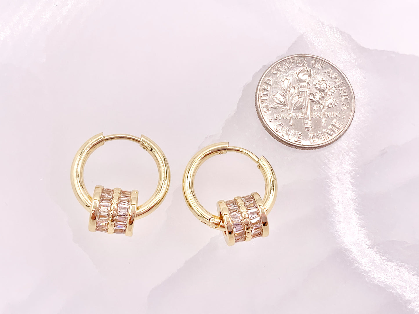 Trendsetting Gorgeous Cubic Zirconia Barrel Beads Large Hole Bead Dangle Earring Huggies in 18K Gold/Silver Plated Copper 3 pairs