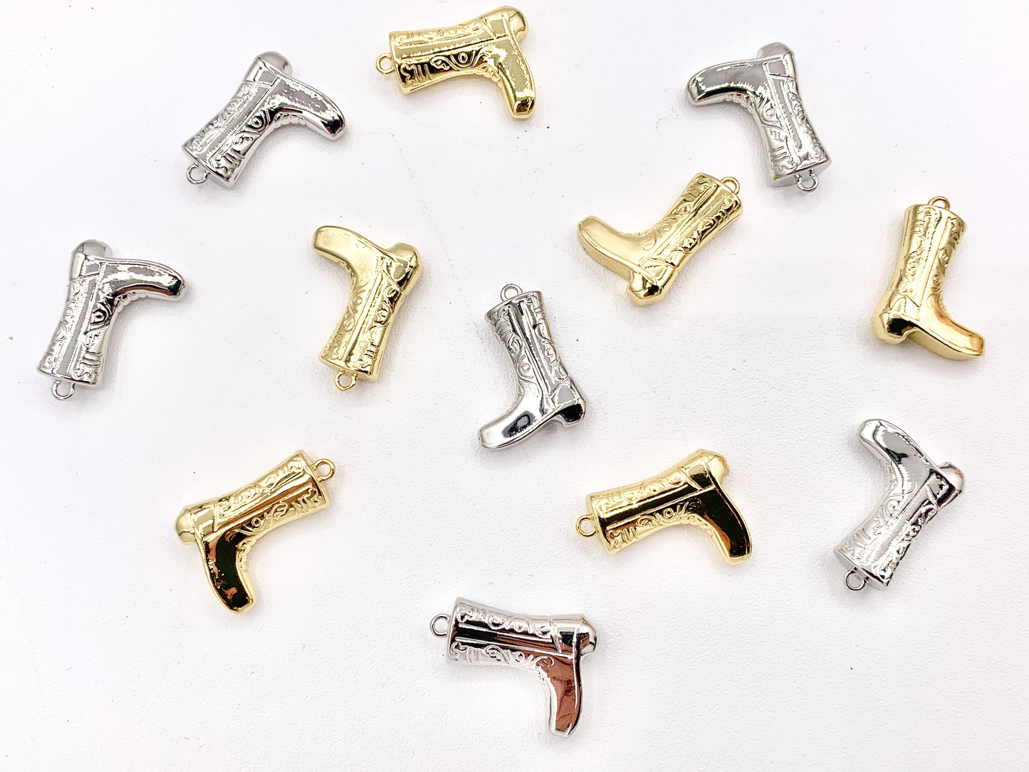 Western Cowboy Boots Texas Ranch Double Side Pendant Charms in 18K Gold or Silver Plated Copper 6 pcs