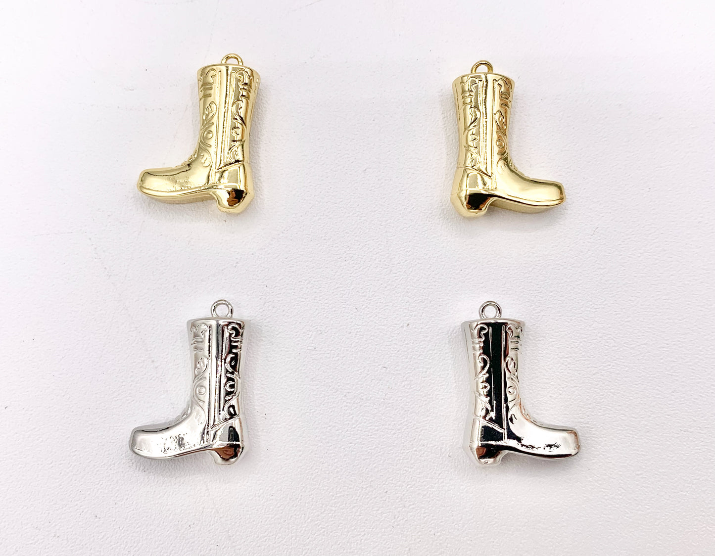Western Cowboy Boots Texas Ranch Double Side Pendant Charms in 18K Gold or Silver Plated Copper 6 pcs