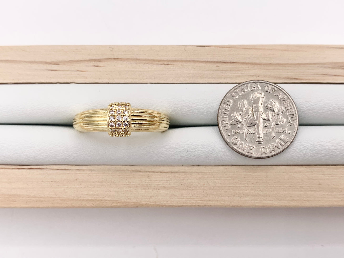 Crescent Signet Ring in Cubic Zirconia Rhinestone Adjustable Signet Rings in 18K Gold Plated Copper 5 pcs