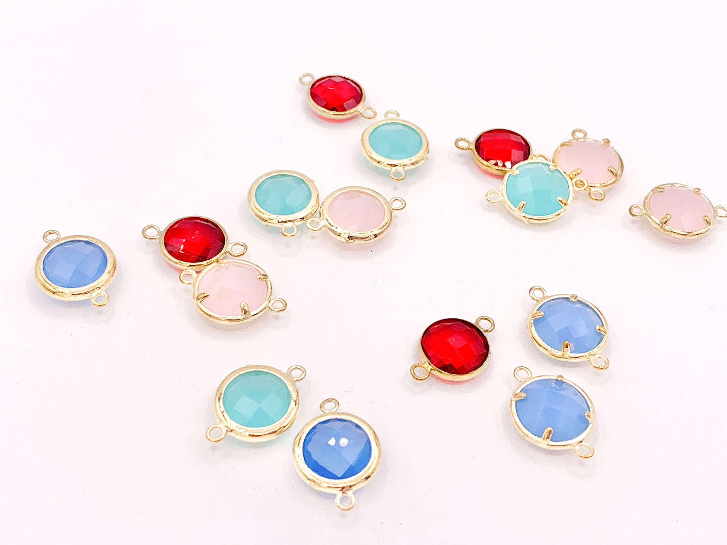 Crystal Circle Coin Bezel Gold Trim Connector Findings 4 pcs