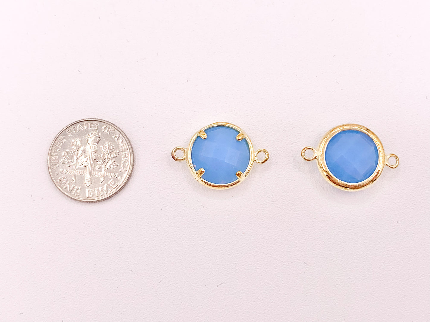 Crystal Circle Coin Bezel Gold Trim Connector Findings 4 pcs