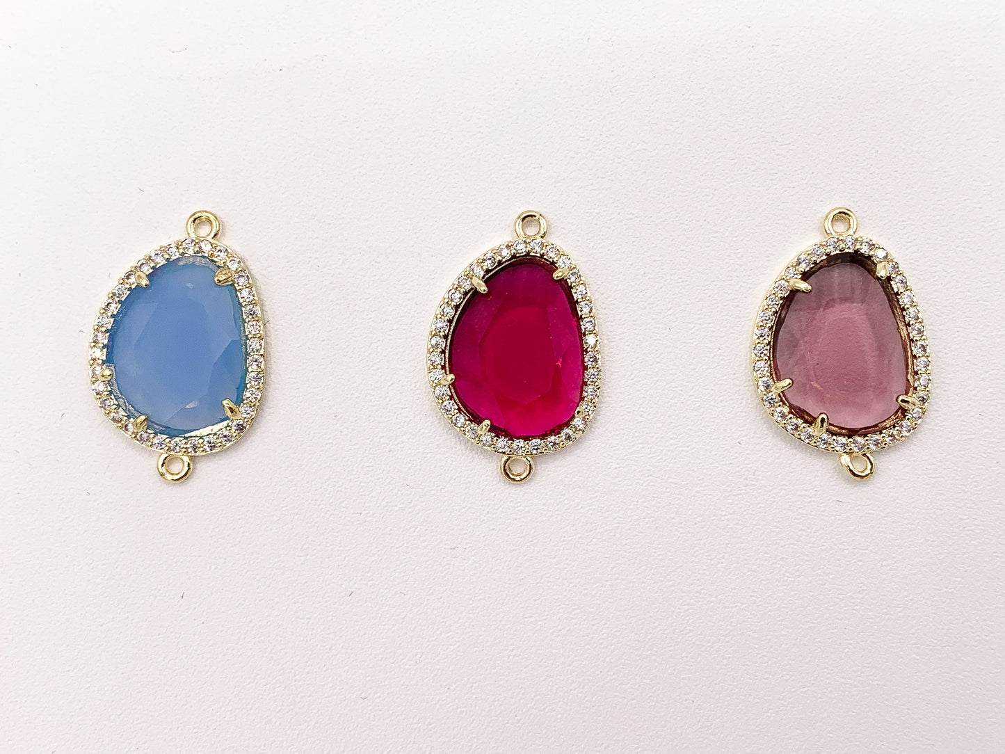 Crystal Oval Rhinestone Bezel Gold Trim Connector Findings 2 pcs