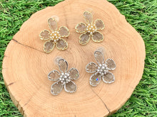 Load image into Gallery viewer, Big Beautiful Crystal Flower CZ Pave Earring Studs in Gold or Silver 18K Plating over Copper 2 pairs
