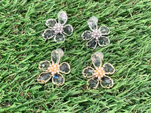 Load image into Gallery viewer, Big Beautiful Crystal Flower CZ Pave Earring Studs in Gold or Silver 18K Plating over Copper 2 pairs
