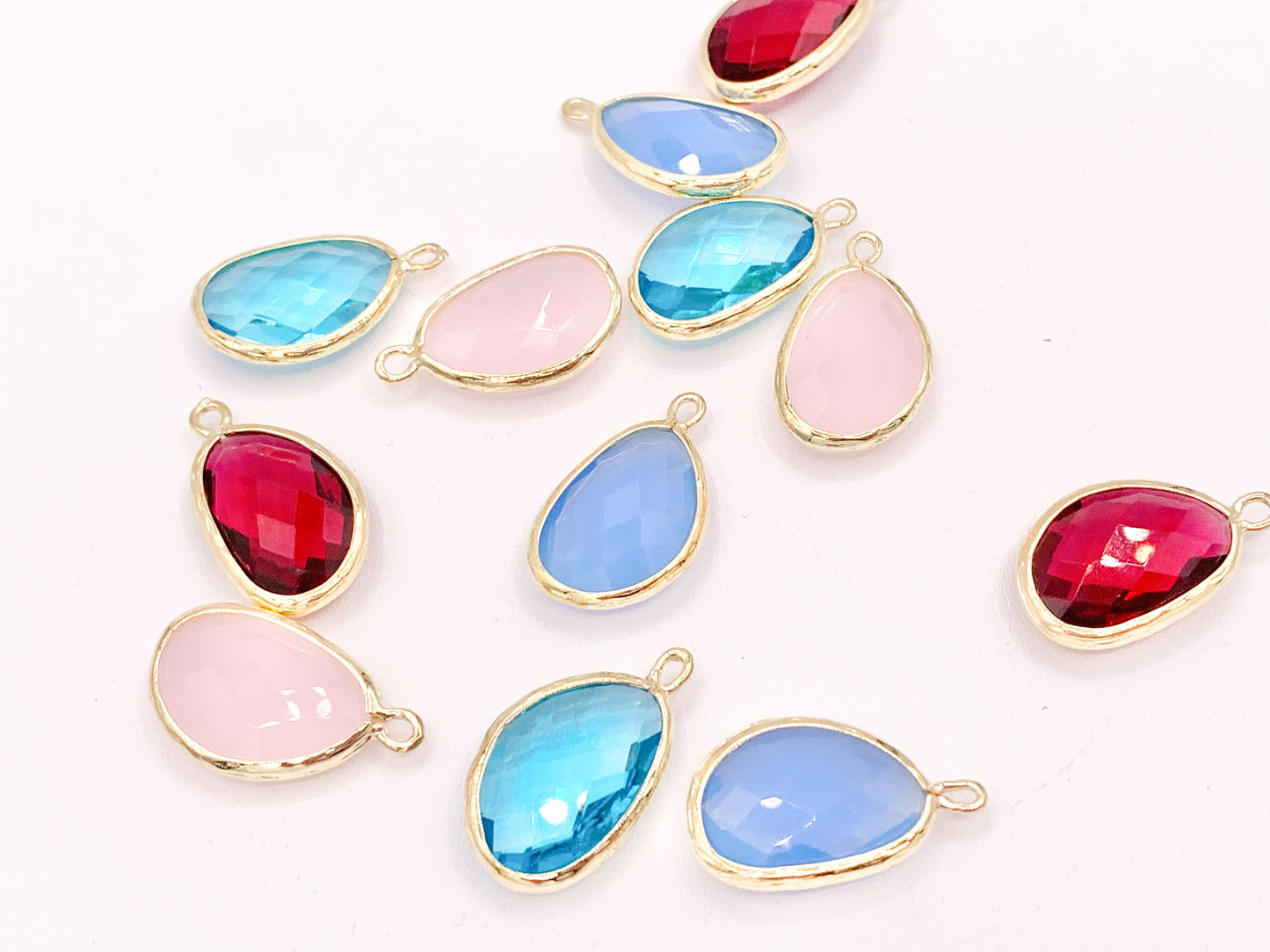 Crystal Oval Bezel Gold Trim Charm Findings 3 pcs