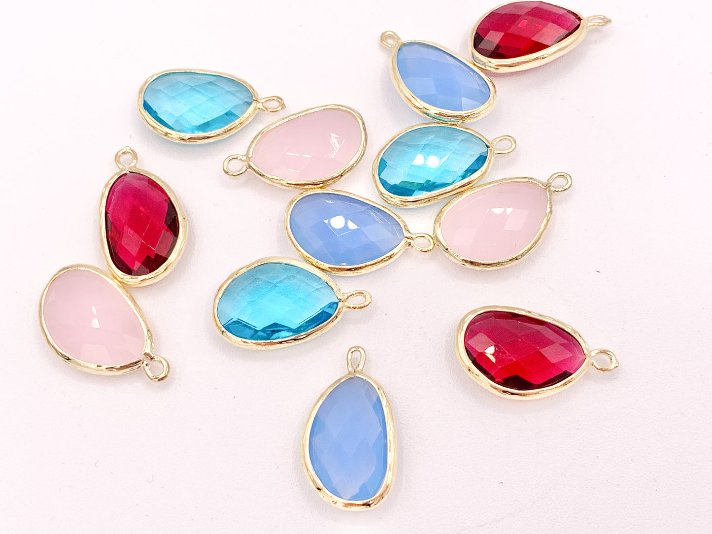 Crystal Oval Bezel Gold Trim Charm Findings 3 pcs