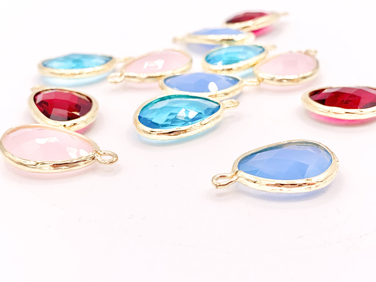Crystal Oval Bezel Gold Trim Charm Findings 3 pcs