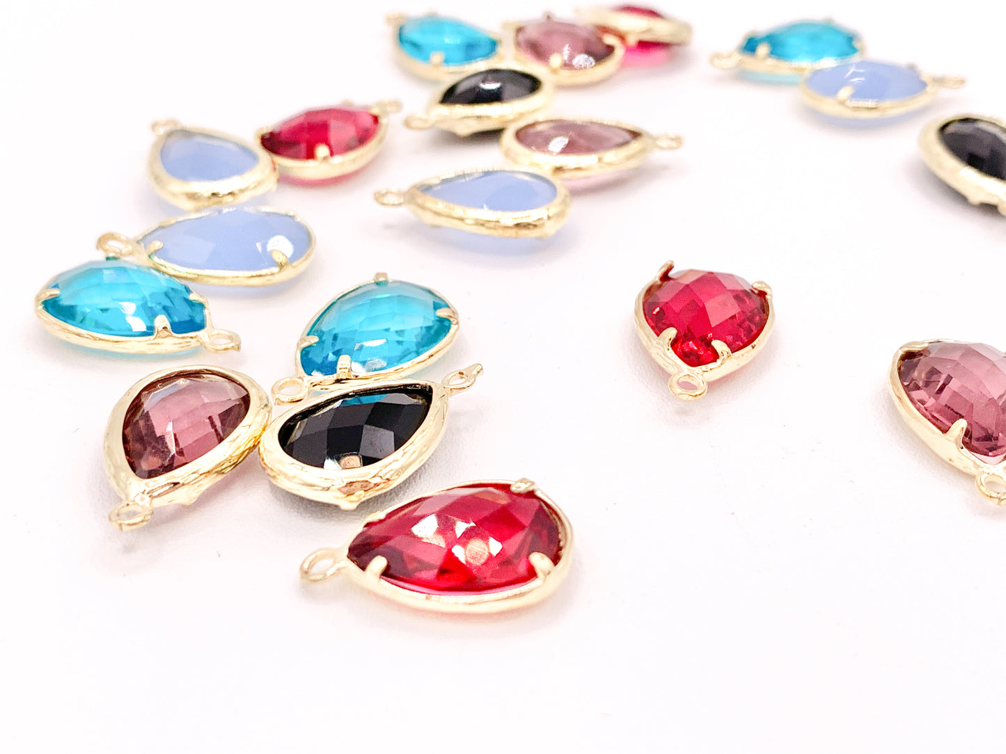 Crystal Teardrop Bezel Gold Trim Charm Findings 4 pcs