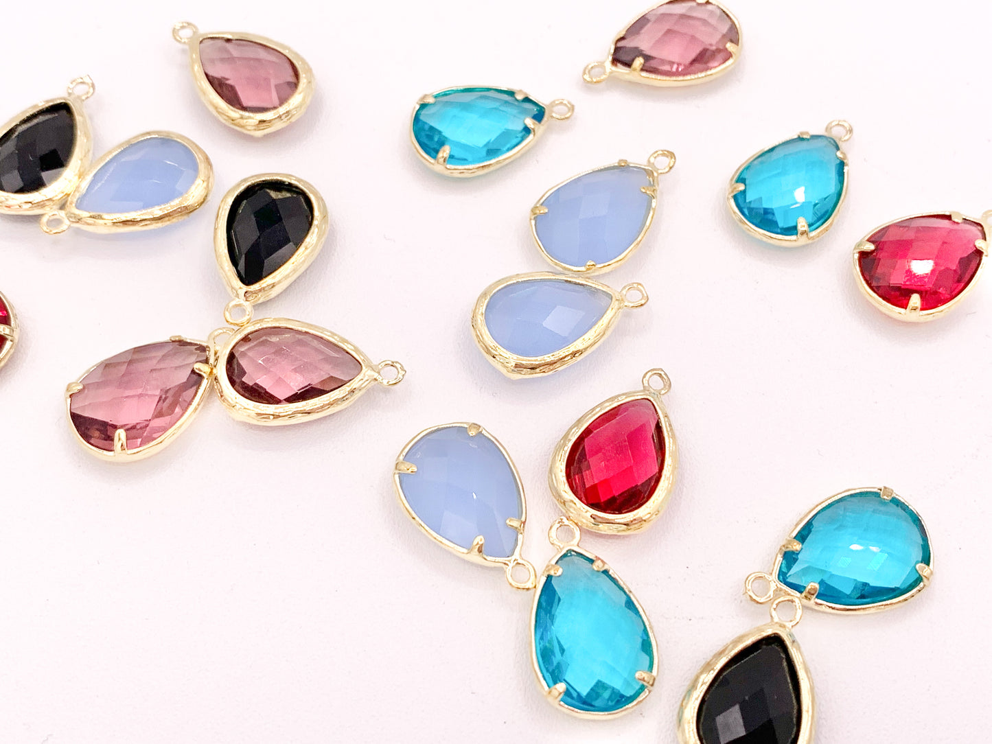 Crystal Teardrop Bezel Gold Trim Charm Findings 4 pcs