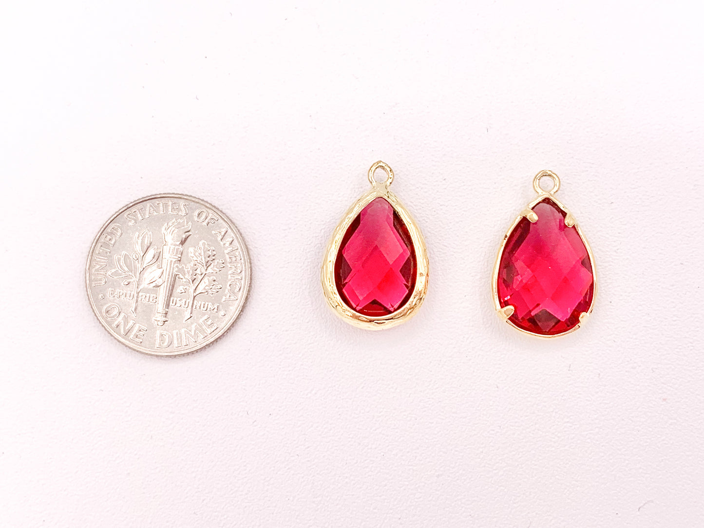 Crystal Teardrop Bezel Gold Trim Charm Findings 4 pcs