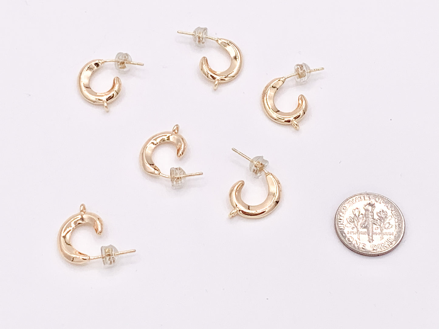 C Shaped Curved Earring Findings Component with Loop in 18K Gold plated Copper 5 pairs