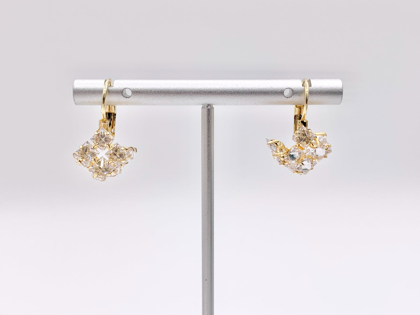 3D Cube Square Rhinestone Lever Back Earrings in 18K Gold/Silver plated Copper 3 pairs
