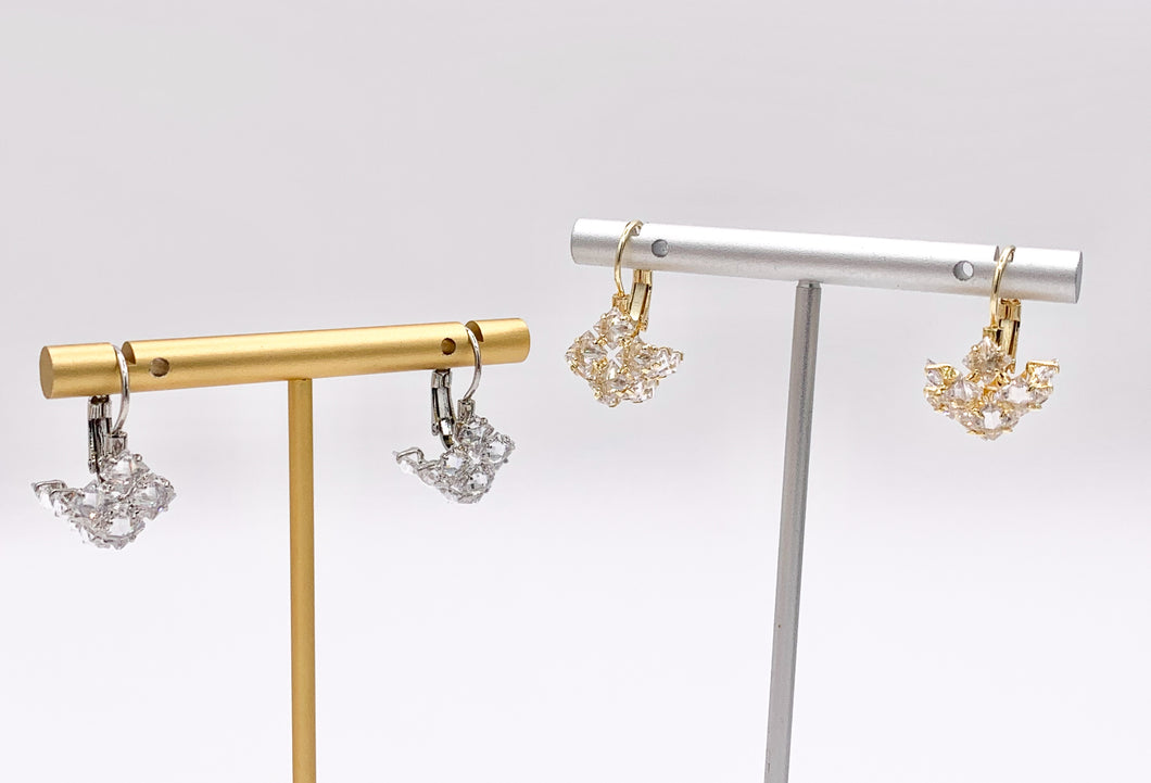 3D Cube Square Rhinestone Lever Back Earrings in 18K Gold/Silver plated Copper 3 pairs