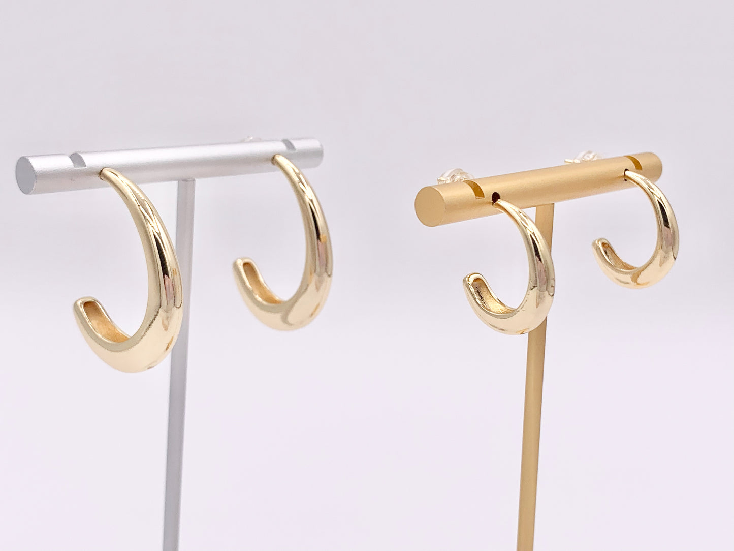 Minimalist Curved Hoops Earrings over 18K gold or Silver Plated Copper 2 Sizes 4 pairs