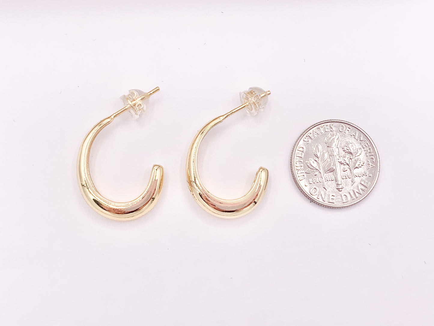 Minimalist Curved Hoops Earrings over 18K gold or Silver Plated Copper 2 Sizes 4 pairs