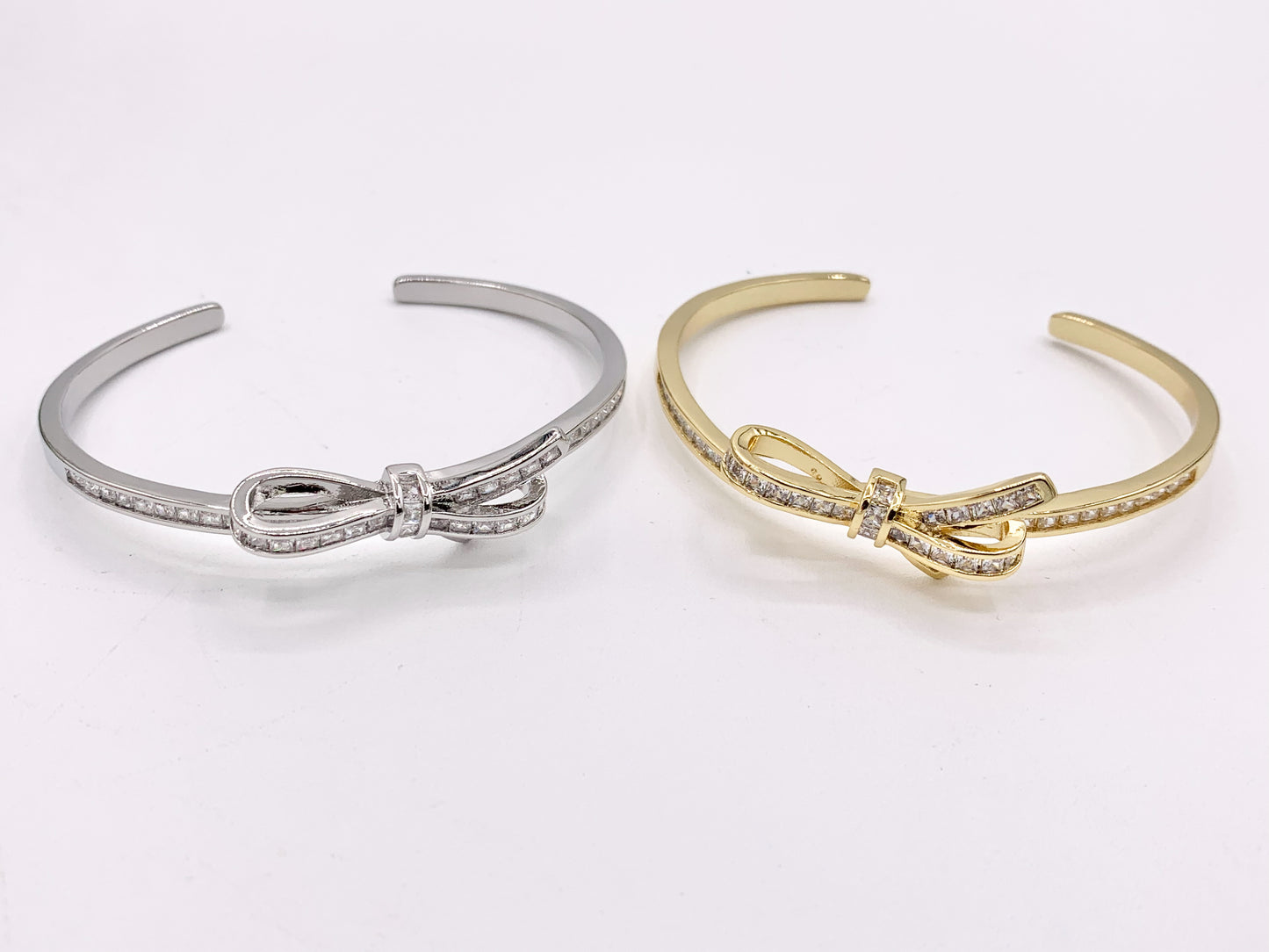 Bowtie Simple Minimal CZ Pave Bow Tie Rhinestone Bracelet Cuffs in Real Gold/Platinum 18K Plated Copper 1 pc