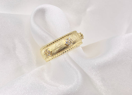 Delicate Flower Cubic Zirconia Rhinestone Flower Ring Adjustable Band Rings in 18K Gold Plated Copper 5 pcs