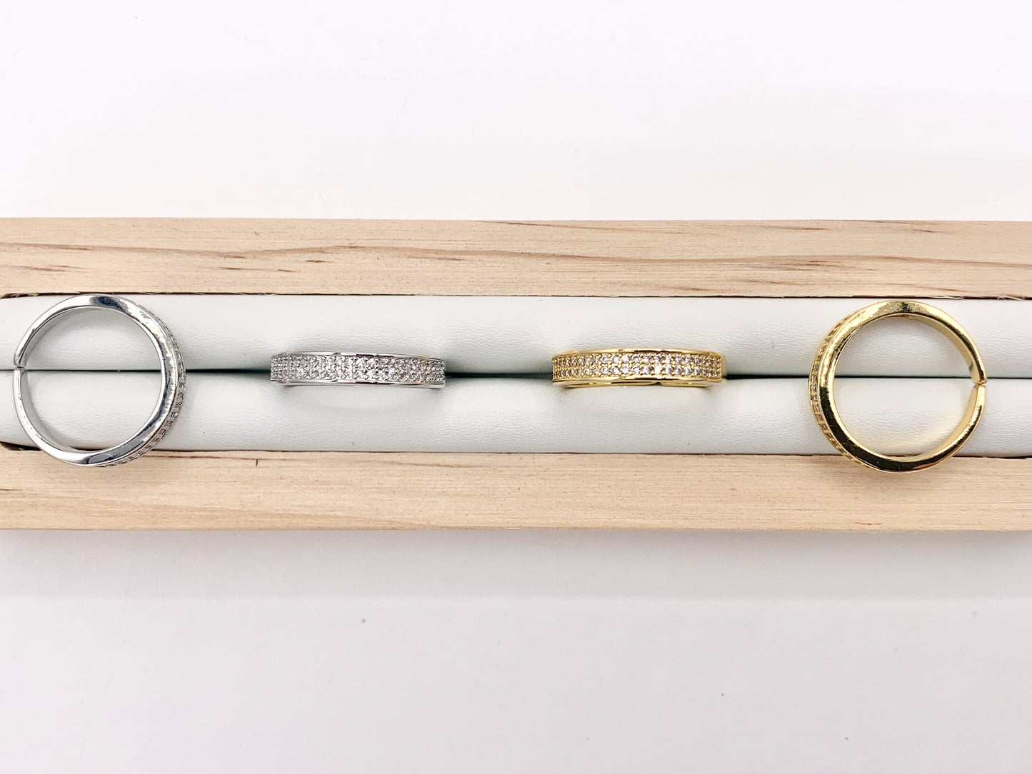 Simple Ring Band in Cubic Zirconia Rhinestone Adjustable Rings Bands in 18K Gold or Silver Plated Copper 6 pcs