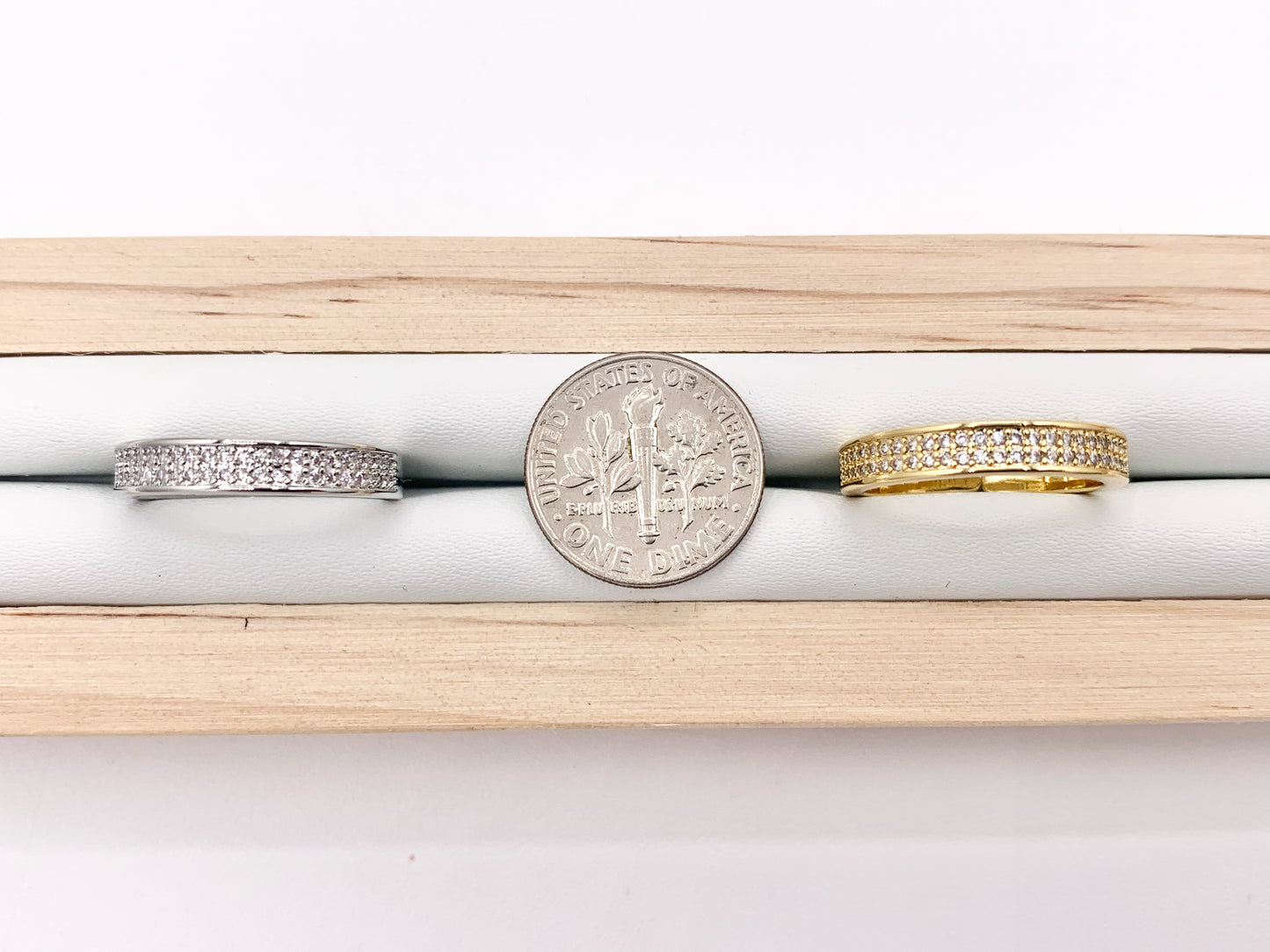 Simple Ring Band in Cubic Zirconia Rhinestone Adjustable Rings Bands in 18K Gold or Silver Plated Copper 6 pcs