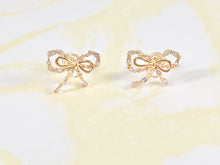 Load image into Gallery viewer, Cute Bling Bowtie Earring Studs in 18K Gold Plated Over Copper Earrings 3 pairs
