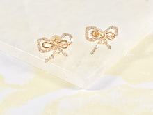 Load image into Gallery viewer, Cute Bling Bowtie Earring Studs in 18K Gold Plated Over Copper Earrings 3 pairs
