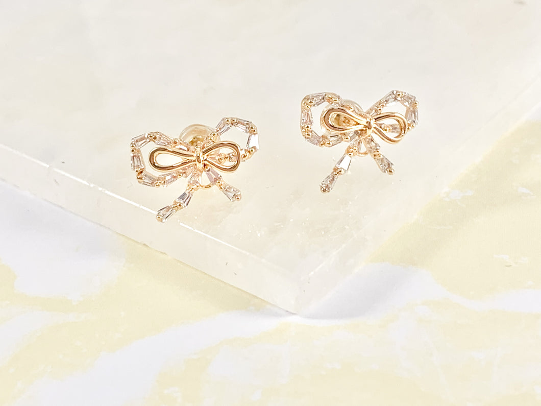 Cute Bling Bowtie Earring Studs in 18K Gold Plated Over Copper Earrings 3 pairs