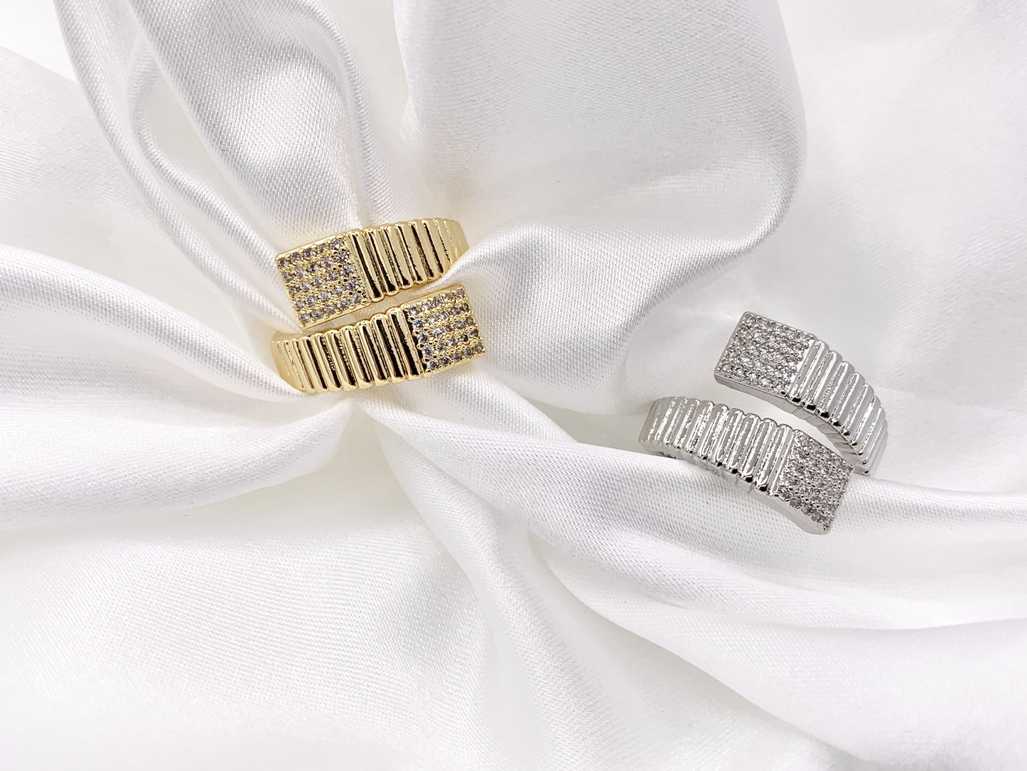 Fancy Bypass Adjustable Rings in Cubic Zirconia 18K Real Gold/Platinum Plated Copper 5 pcs